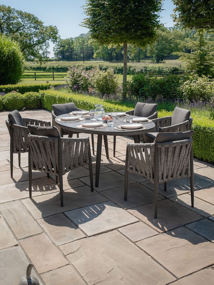 Maze Charcoal Milan Garden 6 Seater Oval Dining Set With Lazy Su - Image 1 of 4