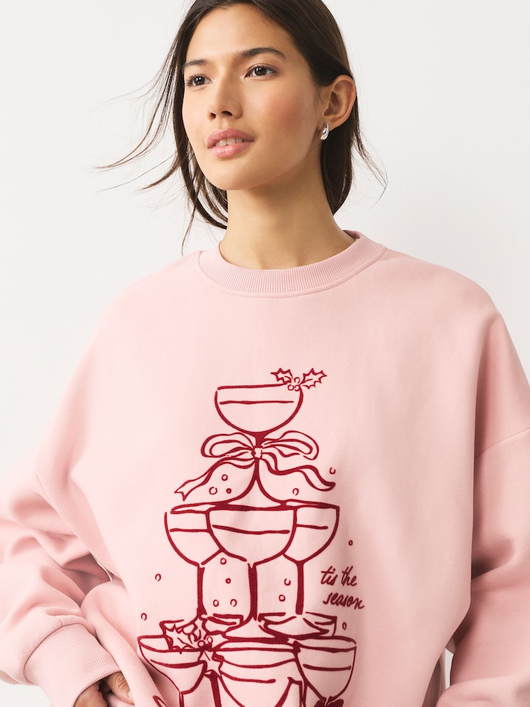 Buy Pink Seasonal Christmas Graphic Champagne Tree Longsleevee