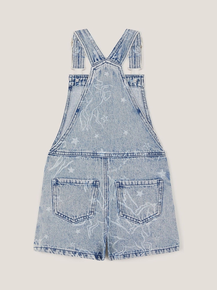 Monsoon Blue Unicorn Print Denim 100% Cotton Dungarees - Image 2 of 3