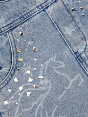 Monsoon Blue Unicorn Print Denim 100% Cotton Dungarees - Image 3 of 3