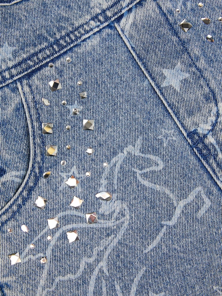 Monsoon Blue Unicorn Print Denim 100% Cotton Dungarees - Image 3 of 3