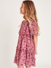 Monsoon Red 3D Hearts Floral Short Sleeve Dress - Image 1 of 4