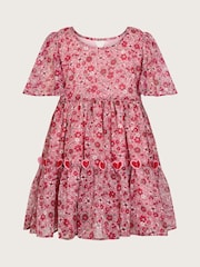 Monsoon Red 3D Hearts Floral Short Sleeve Dress - Image 2 of 4