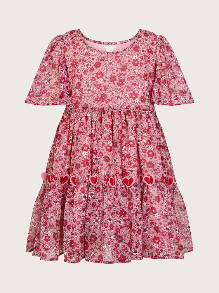 Monsoon Red 3D Hearts Floral Short Sleeve Dress - Image 2 of 4