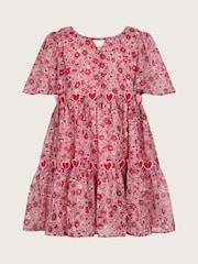 Monsoon Red 3D Hearts Floral Short Sleeve Dress - Image 3 of 4