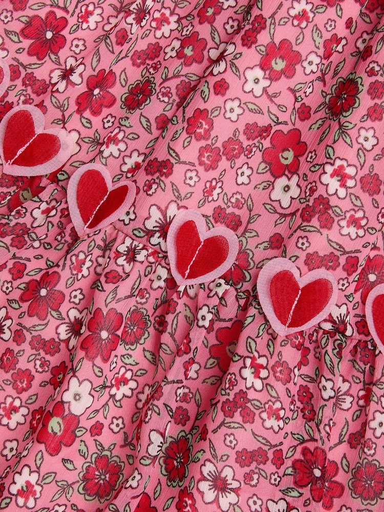 Monsoon Red 3D Hearts Floral Short Sleeve Dress - Image 4 of 4