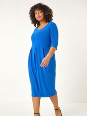 Roman Blue Curve Cocoon Pocket Detail Midi Dress - Image 1 of 5