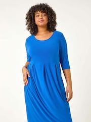 Roman Blue Curve Cocoon Pocket Detail Midi Dress - Image 2 of 5