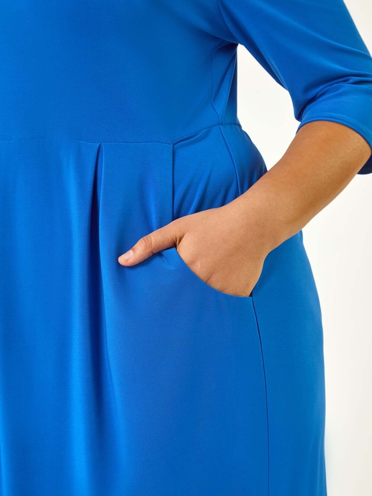 Roman Blue Curve Cocoon Pocket Detail Midi Dress - Image 5 of 5