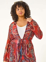 Roman Red Curve Georgette Tie Front Kimono Blouse - Image 3 of 5