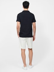 French Connection Black Blend Stripe Knit Open Collar Short Sleeve Polo Shirt - Image 3 of 6