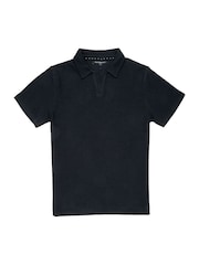 French Connection Black Blend Stripe Knit Open Collar Short Sleeve Polo Shirt - Image 6 of 6