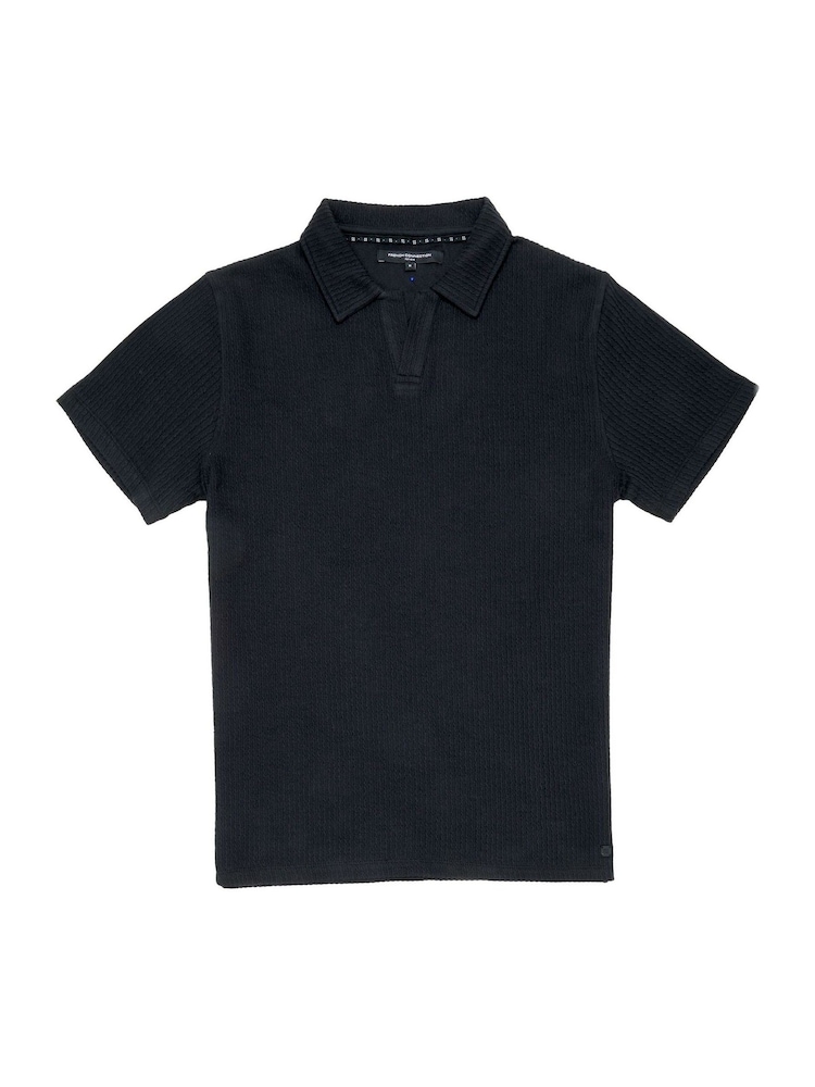 French Connection Black Blend Stripe Knit Open Collar Short Sleeve Polo Shirt - Image 6 of 6
