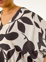Roman Black Curve Large Floral Print Cocoon Blouse - Image 5 of 5