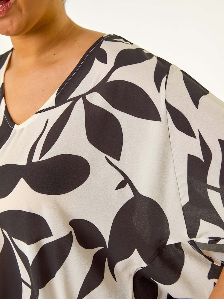 Roman Black Curve Large Floral Print Cocoon Blouse - Image 5 of 5
