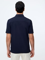 French Connection Blue Stretch Terry Style Short Sleeve Button Polo Shirt - Image 2 of 4