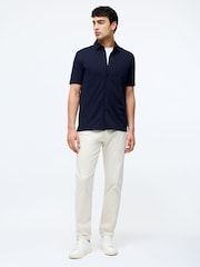French Connection Blue Stretch Terry Style Short Sleeve Button Polo Shirt - Image 3 of 4