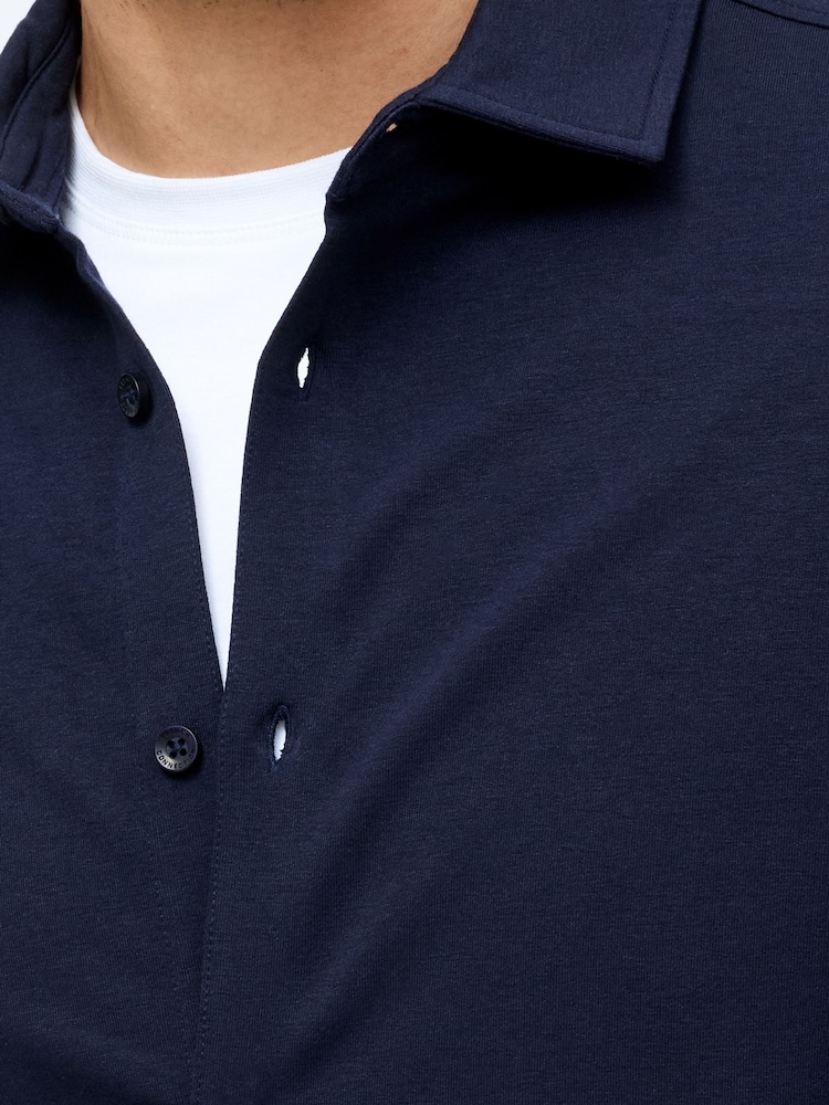 French Connection Blue Stretch Terry Style Short Sleeve Button Polo Shirt - Image 4 of 4