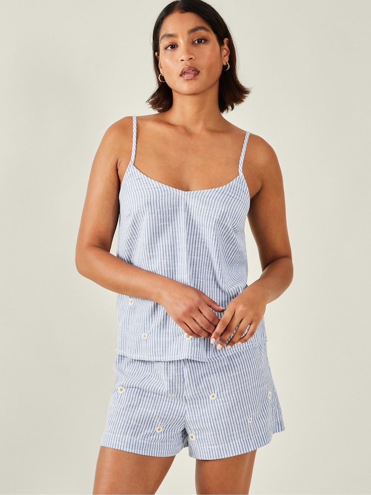 Accessorize Daisy Embroidered Stripe 100% Cotton Short Pyjamas Set - صورة 1 من 4