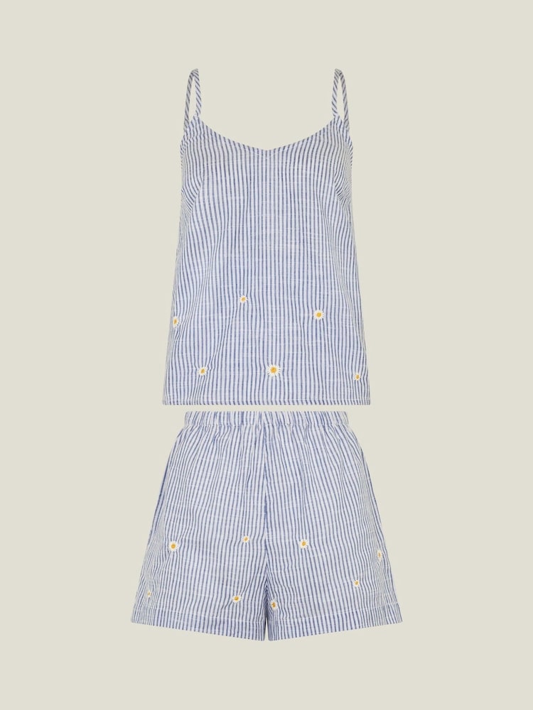 Accessorize Daisy Embroidered Stripe 100% Cotton Short Pyjamas Set - صورة 4 من 4