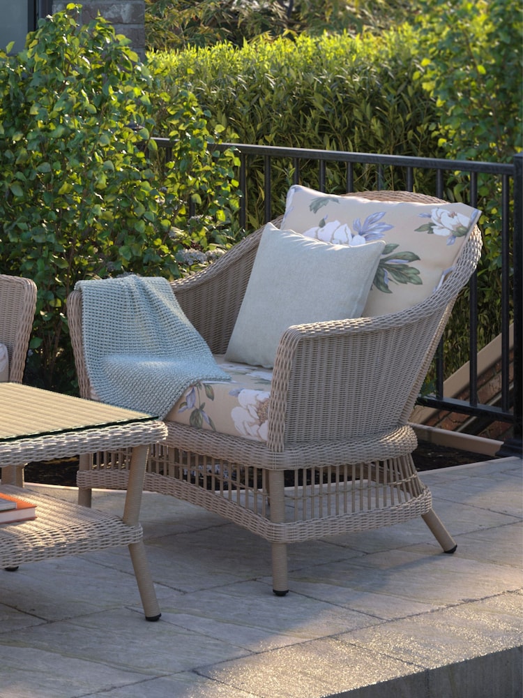 Laura Ashley Natural Carrdale Garden Rattan Chair with Wisley Linen Cushions - Image 1 of 4