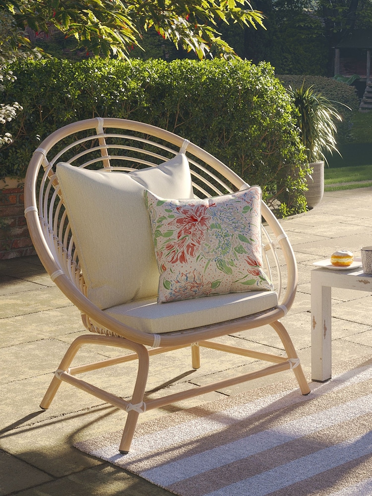 Laura Ashley White Havana Garden Rattan Chair with Saunton Natural Cushions - Image 1 of 3