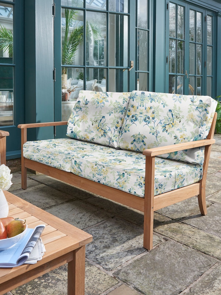 Laura Ashley Natural Salcey Garden Teak 2 Seater Sofa with Sylvie Cushions - Image 1 of 2