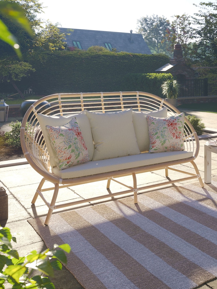 Laura Ashley White Havana Garden Rattan 2 Seater Sofa with Saunton Na Cushions - Image 1 of 3