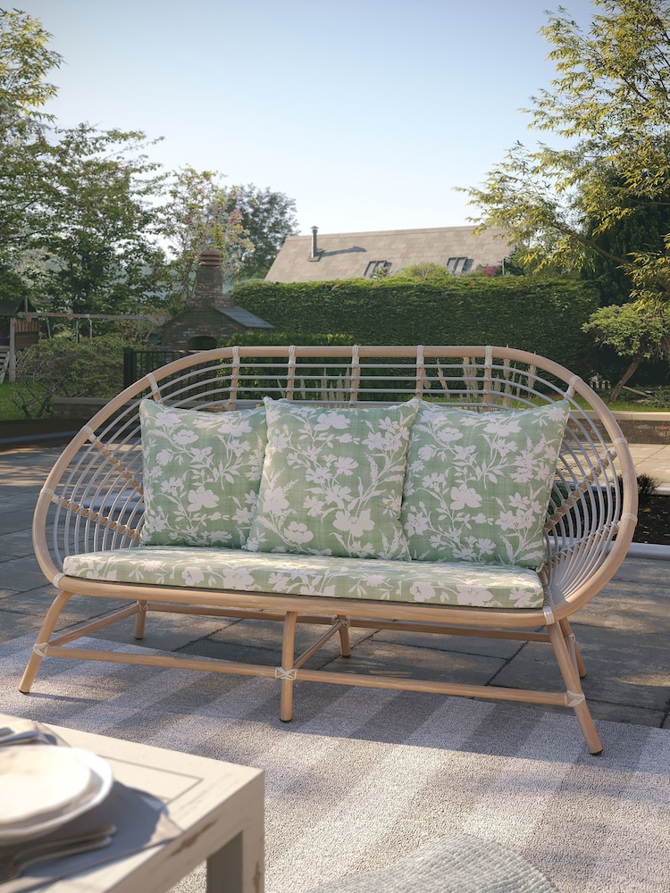 Laura Ashley White Havana Garden Rattan 2 Seater Sofa with Rye Sage Cushions - Image 1 of 4