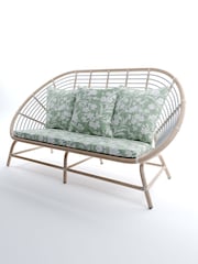 Laura Ashley White Havana Garden Rattan 2 Seater Sofa with Rye Sage Cushions - Image 3 of 4