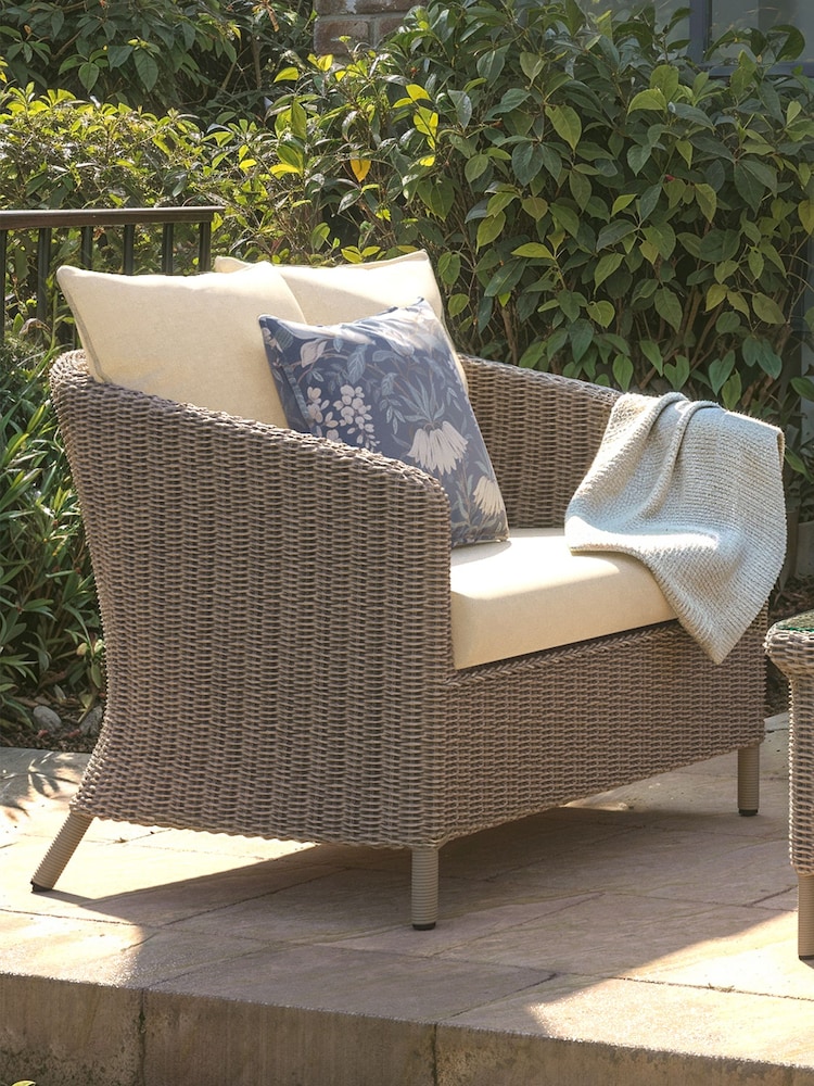 Laura Ashley Cream Arley Garden Rattan Snuggler Chair with Oakley Can Cushions - Image 1 of 4
