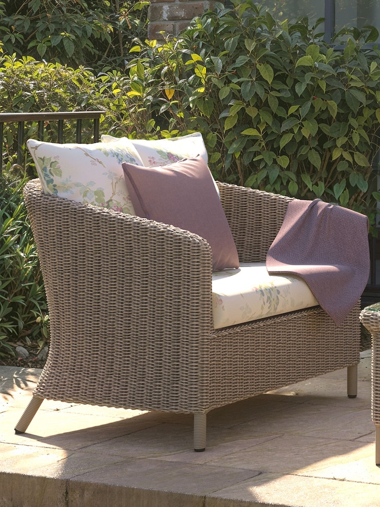 Laura Ashley Cream Arley Garden Rattan Snuggler Chair with Wisteria D Cushions - Image 1 of 4