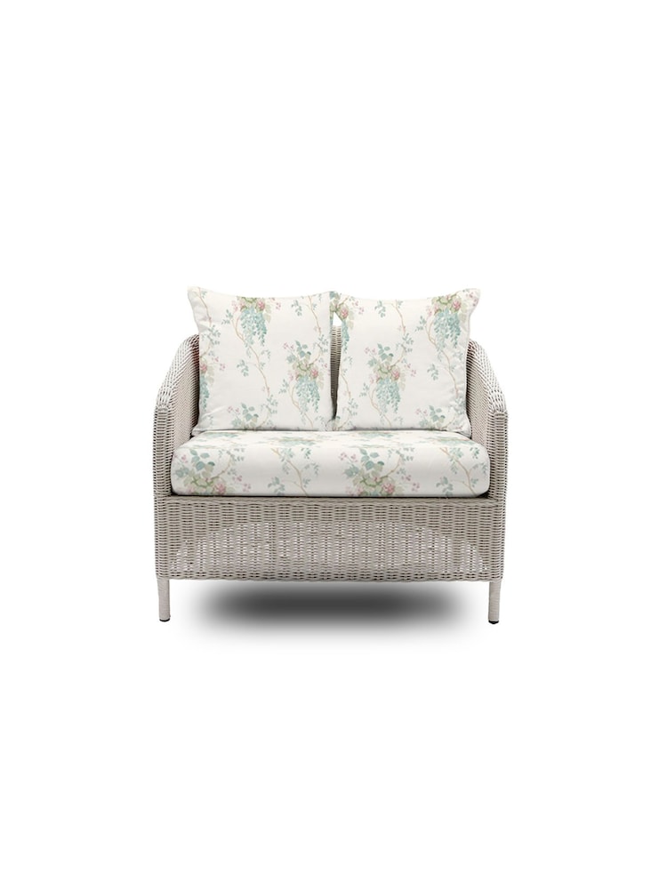 Laura Ashley Cream Arley Garden Rattan Snuggler Chair with Wisteria D Cushions - Image 2 of 4