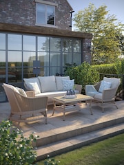 Laura Ashley 4 Piece Natural Carrdale Garden Rattan Sofa Set with Saunt Cushions - Image 1 of 6