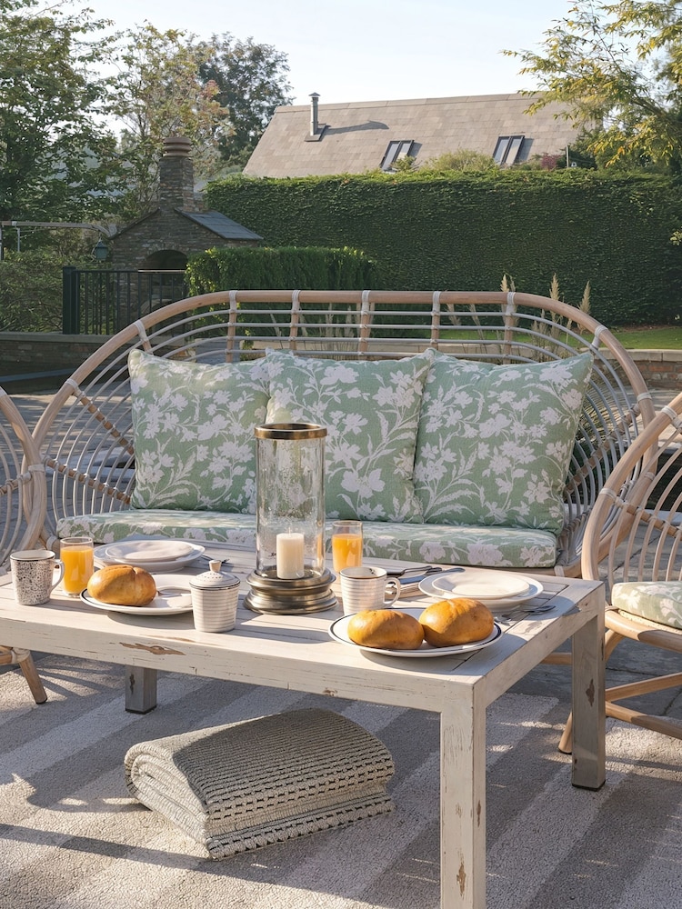 Laura Ashley 4 Piece White Havana Garden Rattan Sofa and Coffee Table Cushions - Image 2 of 4
