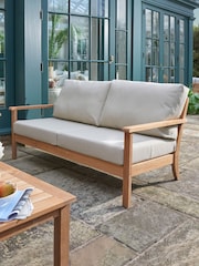 Laura Ashley Natural Salcey Garden Teak 2 Seater Sofa Saunton Cushions - Image 2 of 3