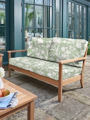 Laura Ashley Natural Salcey Garden Teak 2 Seater Sofa with Rye Sage Cus Cushions - Image 1 of 2