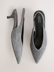Grey Herringbone Standard/Wide Fit Point Toe Low Slingback Kitten Heels Shoes - Image 2 of 5