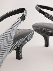 Grey Herringbone Standard/Wide Fit Point Toe Low Slingback Kitten Heels Shoes - Image 4 of 5