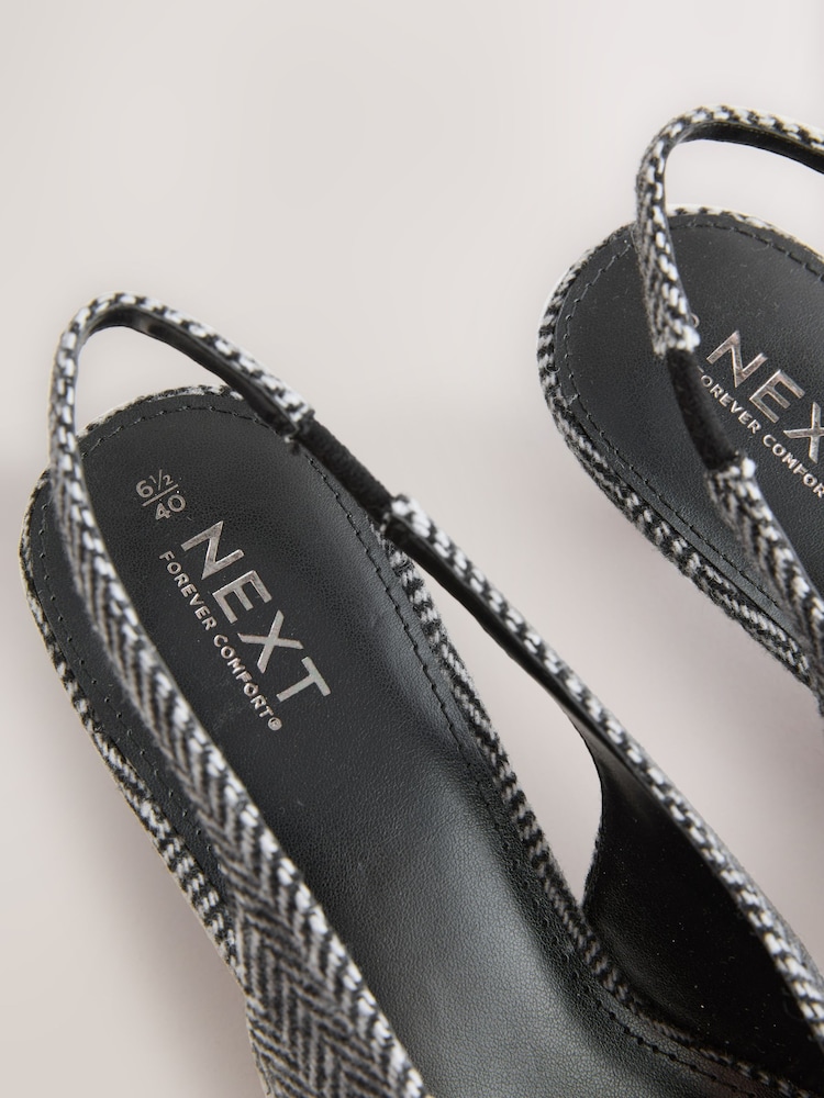 Grey Herringbone Standard/Wide Fit Point Toe Low Slingback Kitten Heels Shoes - Image 5 of 5