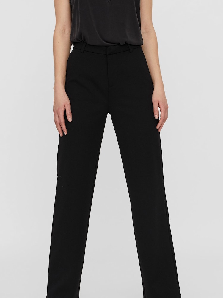 VERO MODA Black Tailored Stretch Straight Leg 100% Cotton Trousers - Image 1 of 5