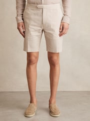 Reiss Oatmeal/White Bay Seersucker Stripe Tailored Shorts - Image 1 of 6
