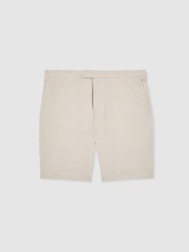 Reiss Oatmeal/White Bay Seersucker Stripe Tailored Shorts - Image 2 of 6