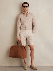 Reiss Oatmeal/White Bay Seersucker Stripe Tailored Shorts - Image 3 of 6