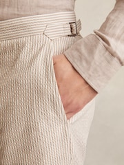Reiss Oatmeal/White Bay Seersucker Stripe Tailored Shorts - Image 4 of 6