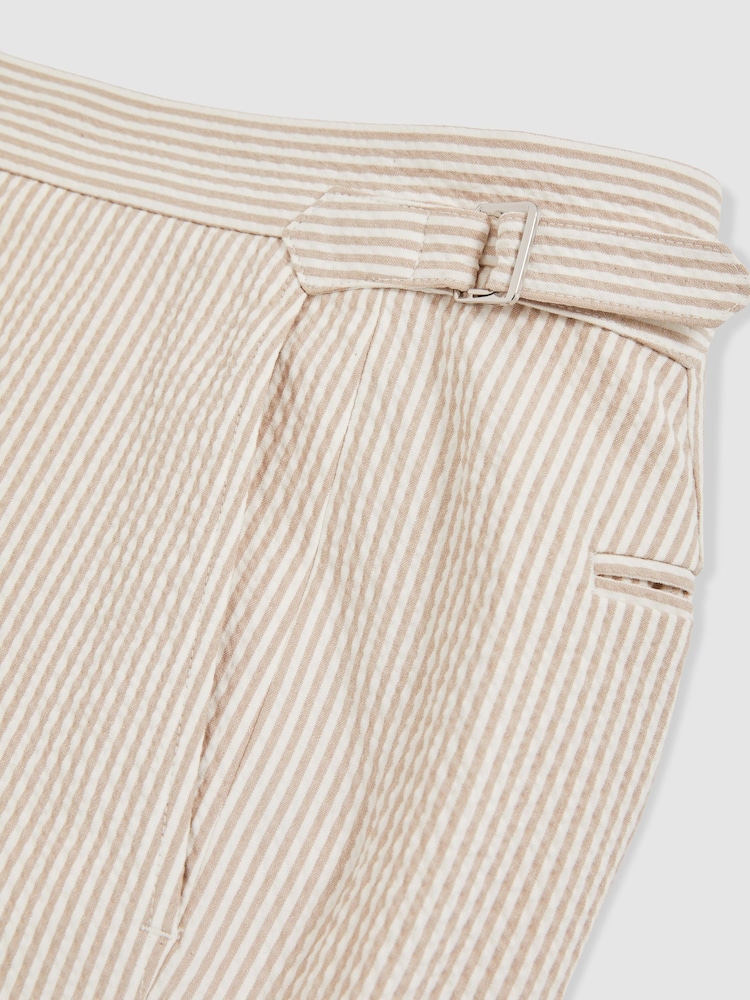 Reiss Oatmeal/White Bay Seersucker Stripe Tailored Shorts - Image 6 of 6