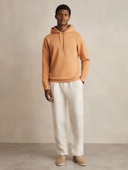 Reiss Light Camel Brown Fabien Interlock-Jersey Drawstring Hoodie - Image 1 of 7