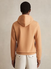 Reiss Light Camel Brown Fabien Interlock-Jersey Drawstring Hoodie - Image 5 of 7