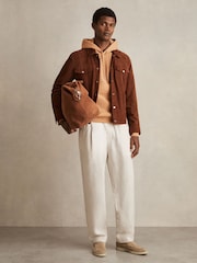 Reiss Light Camel Brown Fabien Interlock-Jersey Drawstring Hoodie - Image 6 of 7