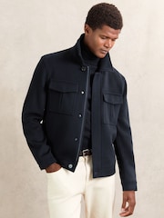 Reiss Navy Perisil Wool Blend Twin Pocket Zipped Jacket - Image 1 of 6